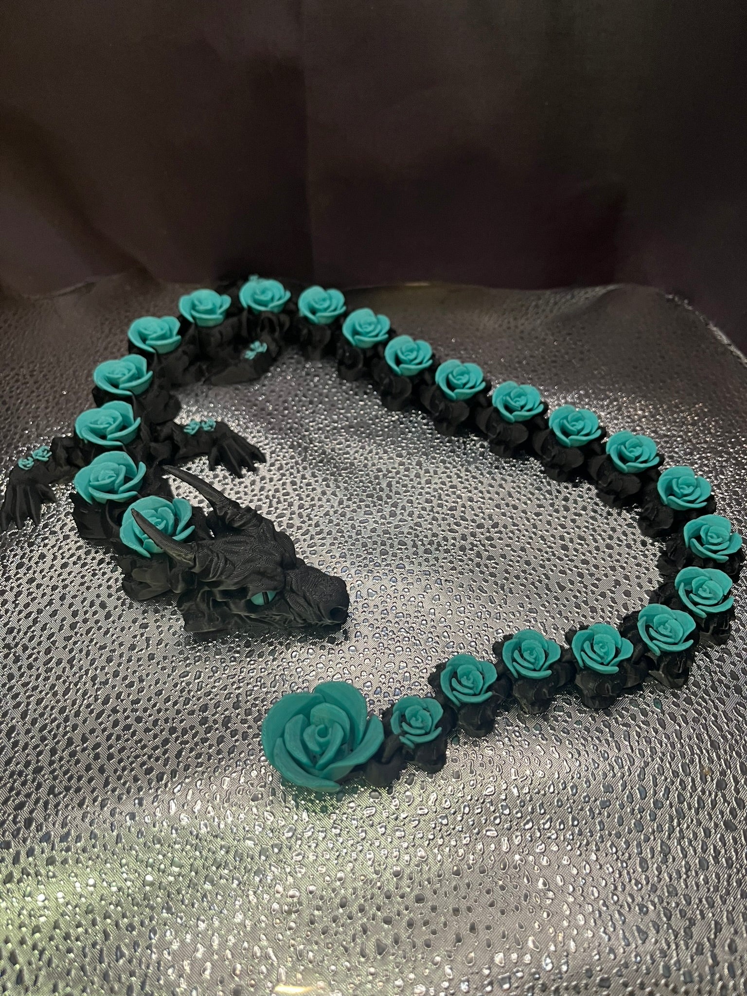 Rose, Teal & Black Articulating Dragon – Fully Flexible 3D-Printed Collectible