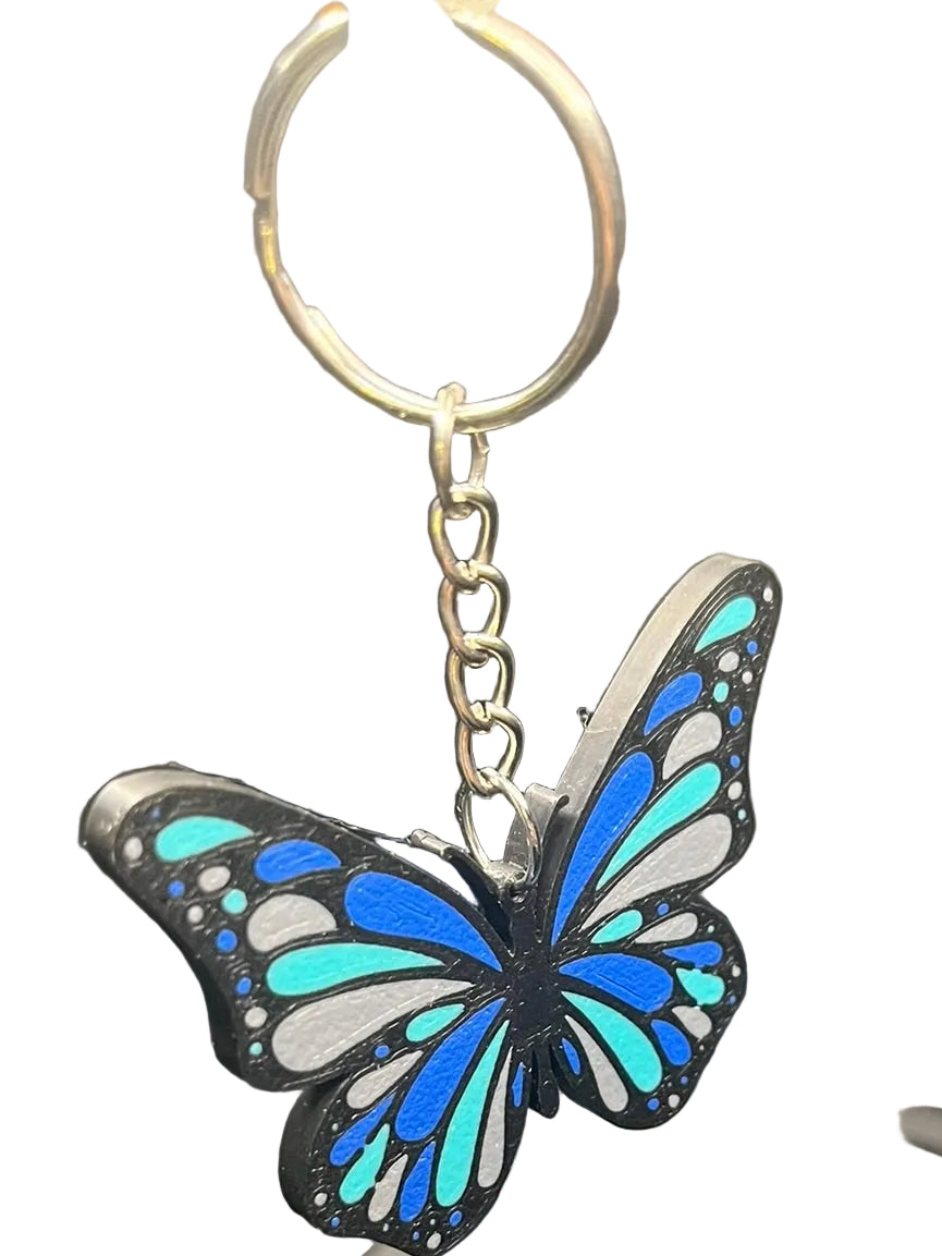 3D Printed Blue, Grey & Teal Butterfly Keychain