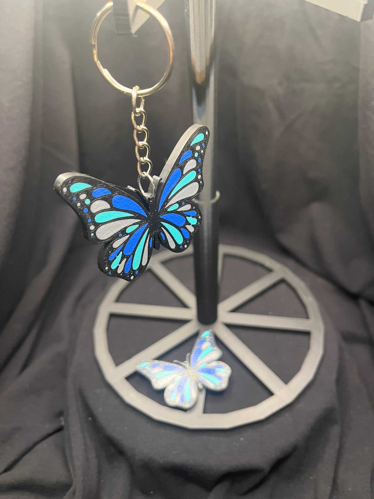 3D Printed Blue, Grey & Teal Butterfly Keychain