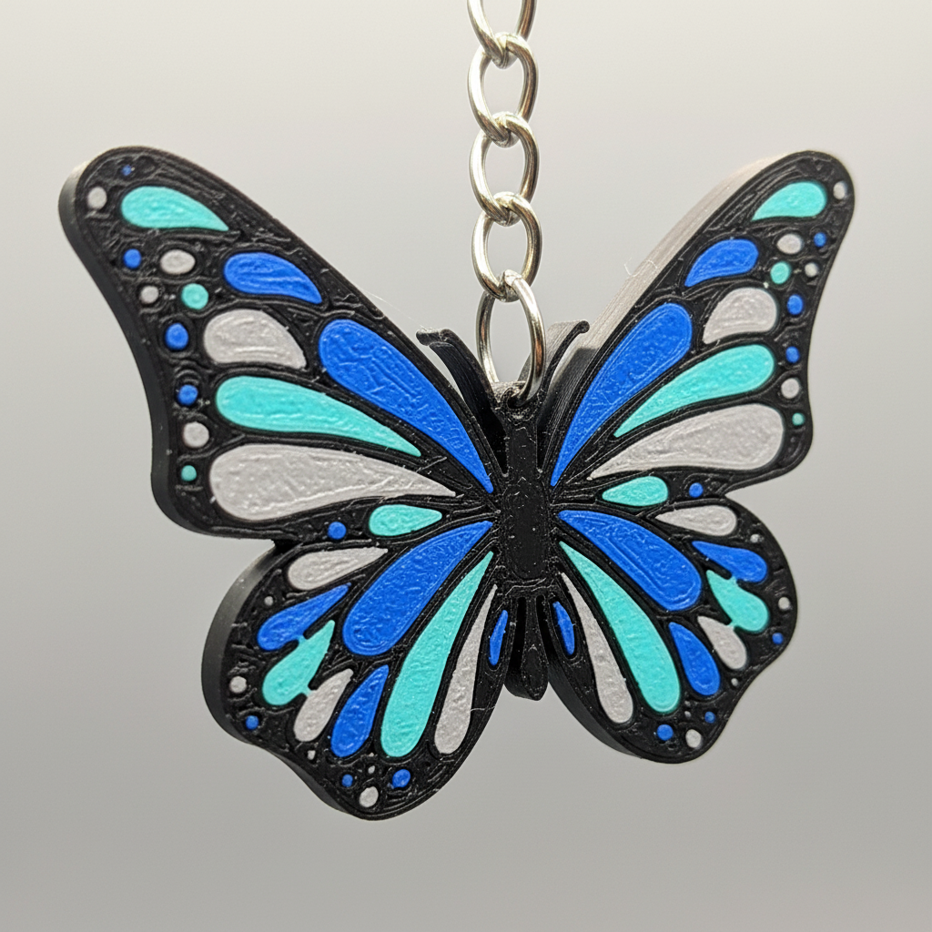 Blue Teal Butterfly Keychain - Detail