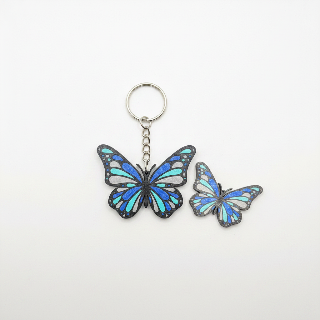 Blue Teal Butterfly Keychain - White Background