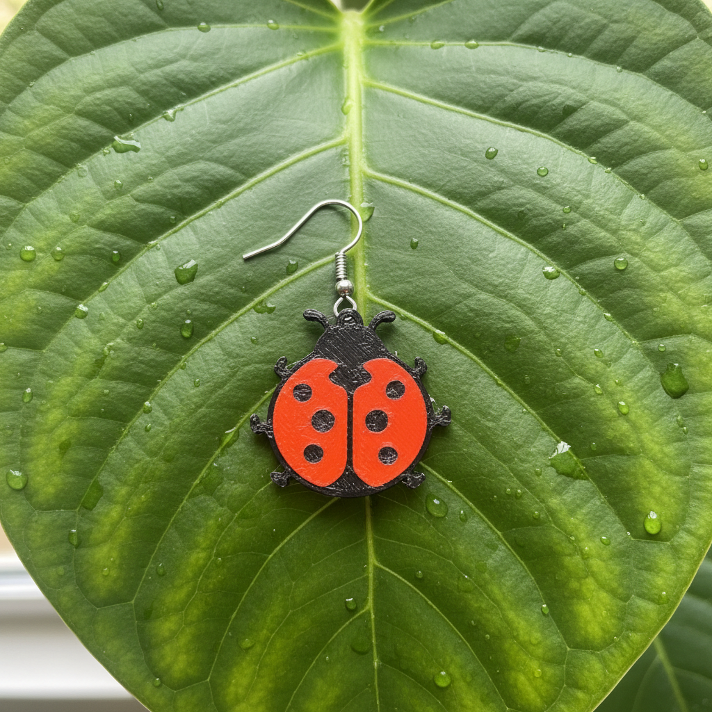 Ladybug Earring - Leaf Background