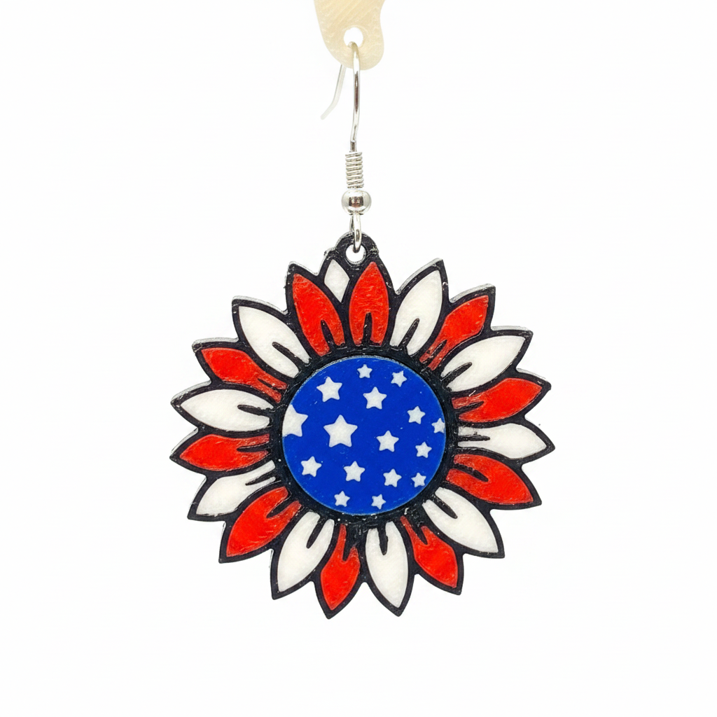 Patriotic Sunflower Earrings - Detail