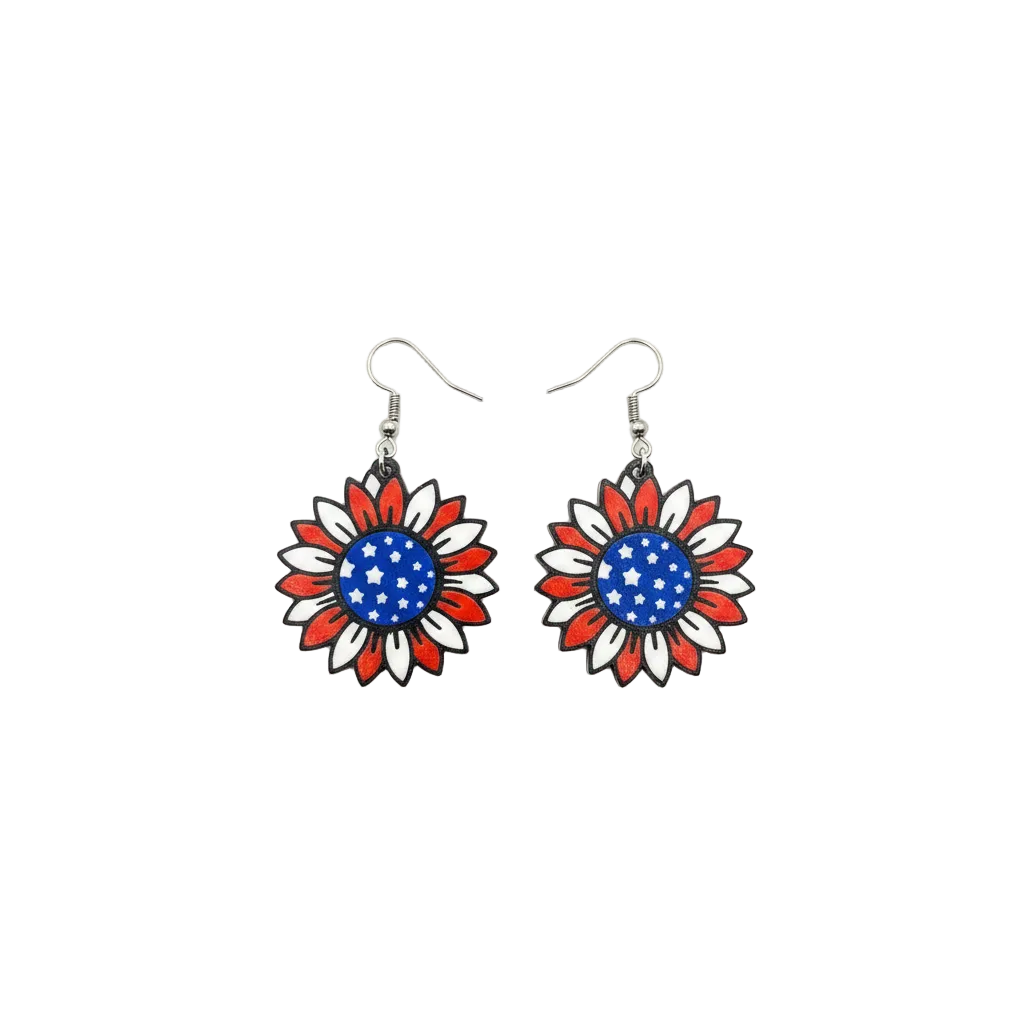 Patriotic Sunflower Earrings - White Background