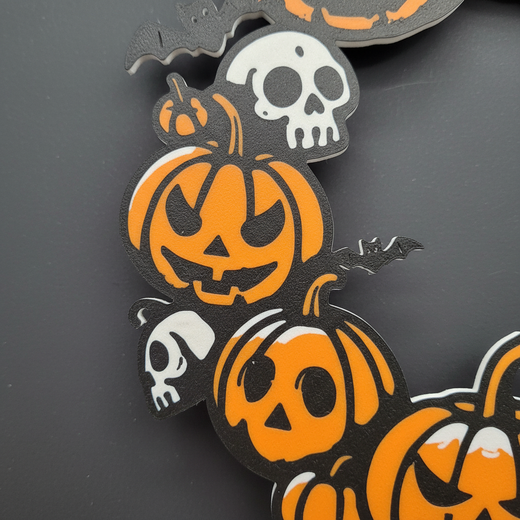 Pumpkin & Skull Wreath - Detail