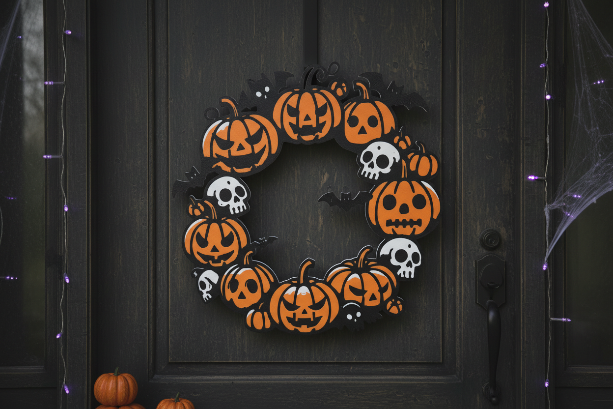 Pumpkin & Skull Wreath - Lifestyle