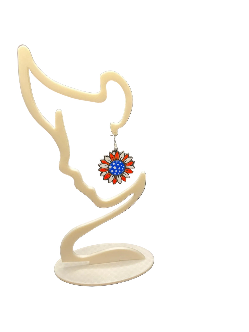 Patriotic Sunflower Earrings – 3D-Printed Red, White & Blue