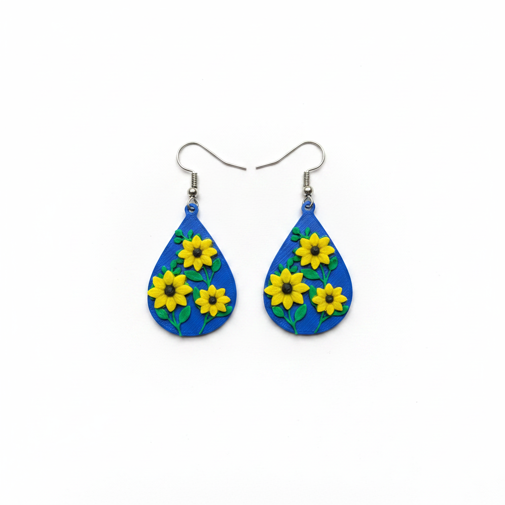 Teardrop Daisy Earrings - White Background