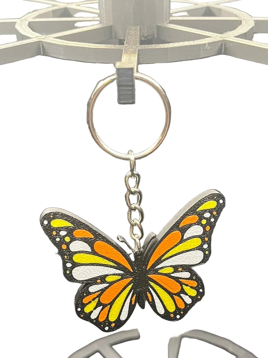 3D Printed Orange, Yellow & White Butterfly Keychain