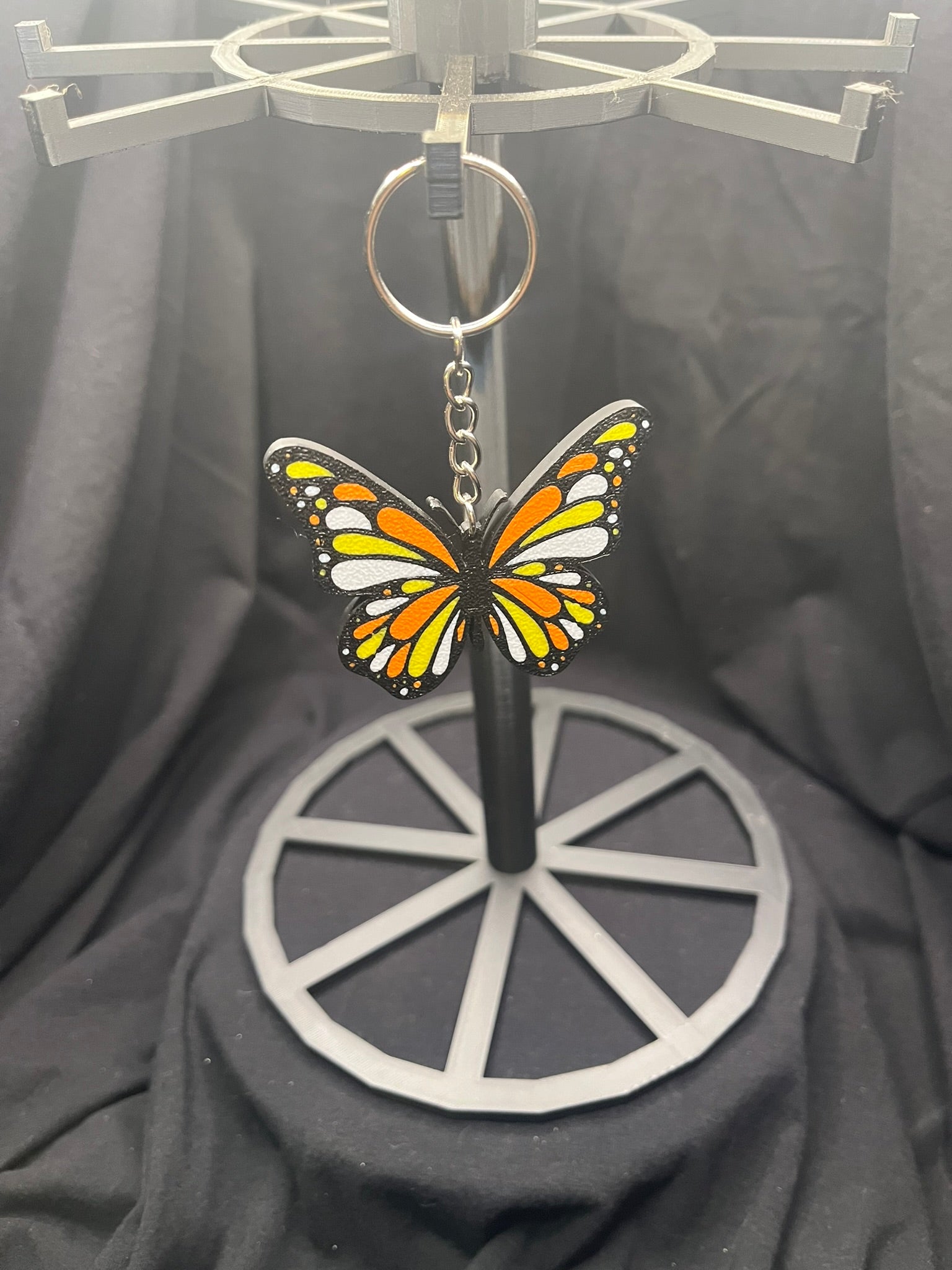 3D Printed Orange, Yellow & White Butterfly Keychain